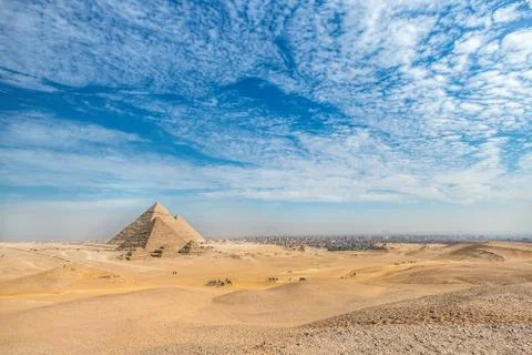 Incredible view of the complex of ancient pyramids against the background of Stock Photos