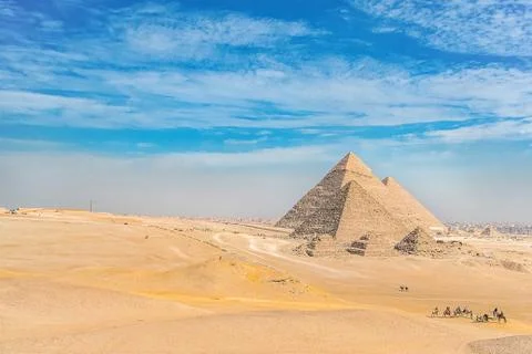 Incredible view of the complex of ancient pyramids against the background of Stock Photos