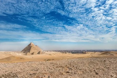 Incredible view of the complex of ancient pyramids against the background of Stock Photos