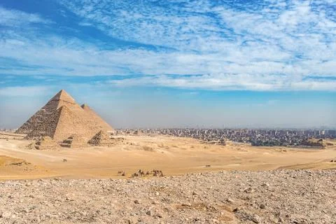 Incredible view of the complex of ancient pyramids against the background of Stock Photos