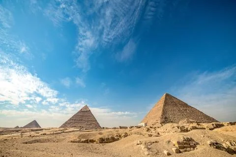 Incredible view of the complex of ancient pyramids against the background of Stock Photos