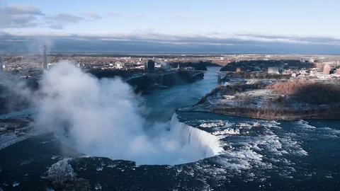 Incredible view from drone flying above Niagara Falls at sunset, Ontario, Canada Stock-Footage 101535052