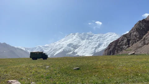 Incredible wide angle panoramic 4K video shot of Pamir mountains range near from Stock-Footage 314291936