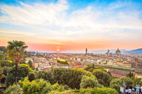 Incredibly beautiful magic panoramic view of Florence from Michelangelo Squar Stock Photos