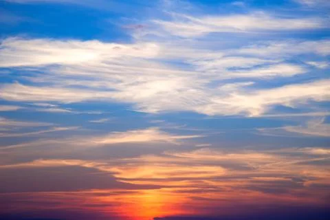 Incredibly beautiful sunset, clouds at sunset, colorful sunset Stock Photos
