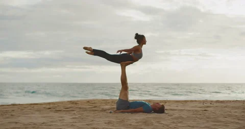 Incredibly Trusting Beach Acro Yoga Stock Footage 135029836