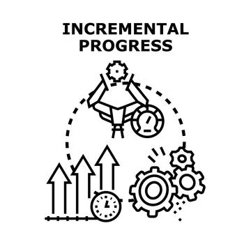 Incremental progress with arrows, gears, clock, and meter Ilustração Stock