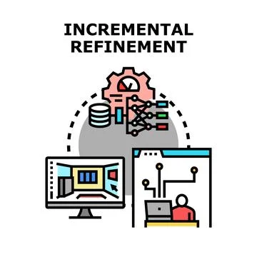 Incremental refinement process illustrating software development methodology Stock Illustration