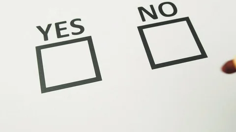 Indecision man between yes or no writes question mark Stock-Footage 71042648