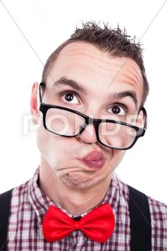 Indecisive nerd face Stock-Fotos