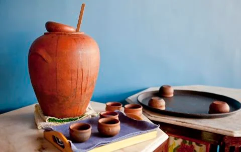 Indeginous craft of earthern ware display Stock Photos