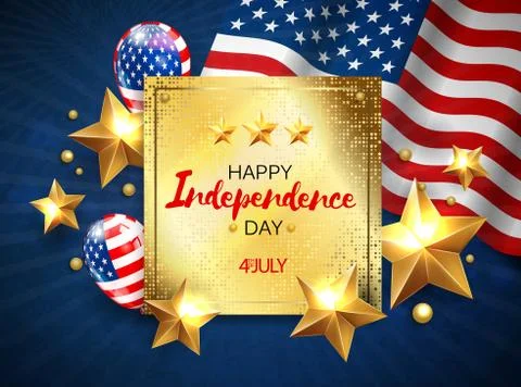Independance Day greeting banner with golden stars anf flag. Vector Stock Illustration