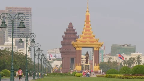 Independance monument park,Phnom Penh,Cambodia Stock Footage