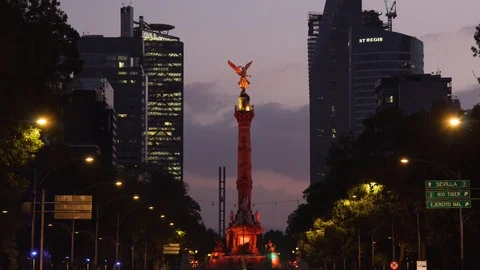 Independence Angel, Mexico City - Night scene Stock Footage