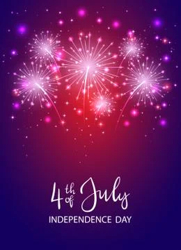 Independence Day and Violet Firework on Dark Background Stock Illustration