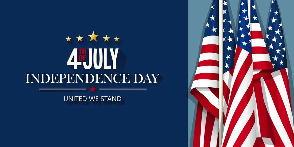 Independence Day Fourth of July Vector Map with American Flags and Copy Space Stock Photos