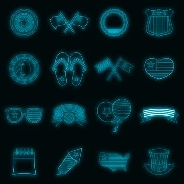 Independence day icons set vector neon Stock Illustration
