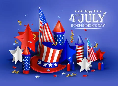 Independence day - luxury vector background. 4th of july bright poster. 3d Illustrazione stock