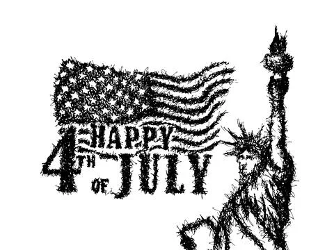 Independence Day. Pen drawing effect Statue of Liberty and USA flag. Stock Illustration