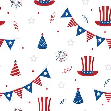 Independence Day of USA. Seamless pattern with festive elements. Holiday Stock Illustration