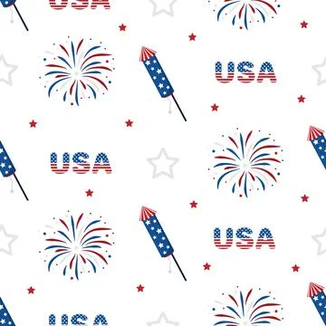 Independence Day of USA. Seamless pattern with fireworks. Holiday background for Stock Illustration