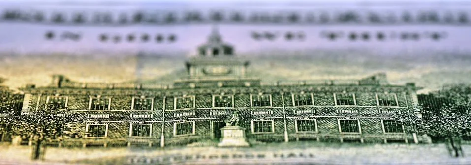 Independence hall on the 100 USD note Stock Photos