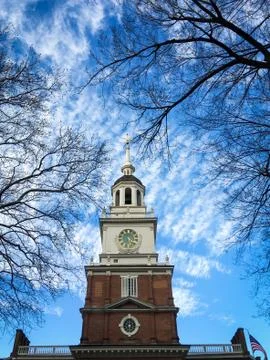 Independence Hall with Blue Sky and Coulds at Sunset - Philadelphia, PA Stock Photos