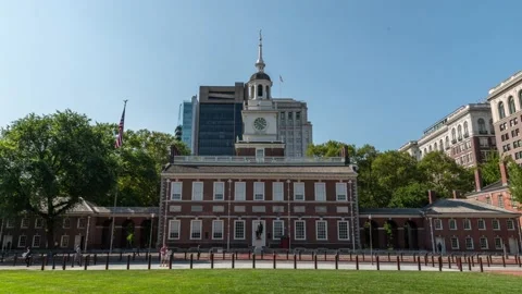 Independence Hall, Philadelphia, Day Hyperlapse Timelapse Video, September 2020 Stock Footage