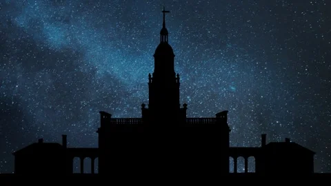 Independence Hall in Philadelphia, Time Lapse by Night with Stars and Milky Way Stock Footage 260486338