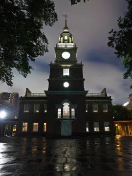 Independence hall rainy night Stock Photos