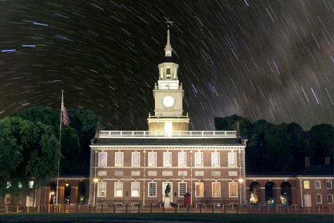 Independence hall star trails Stock Photos