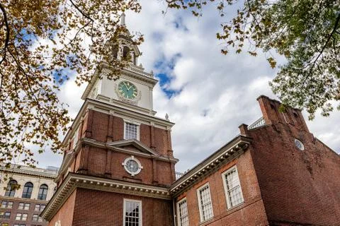 Independence hall yard view in fall, Philadelphia, USA Stock Photos