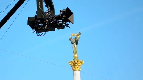INDEPENDENCE Monument AND CINEMA CAMERA CRANE KYIV UKRAINE Stock Footage 179989431