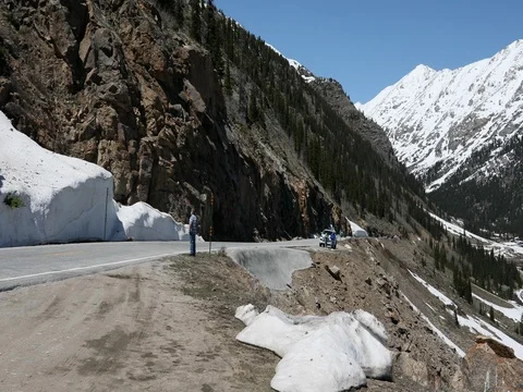 Independence Pass man road Colorado Rocky Mountains 4K Stock Footage