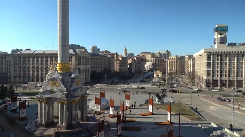 Independence Square in Kyiv two days before Russia's attack on Ukraine Stock Footage 171667391
