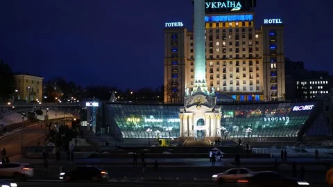 Independence Square at night, view on Independence Monument. Stock Footage 71258765