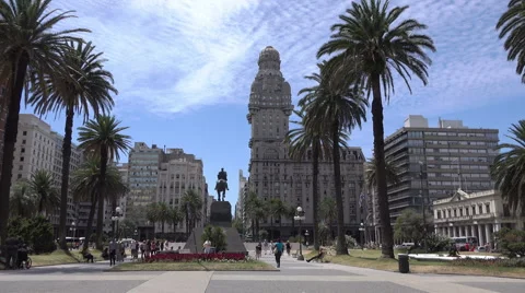 Independence Square with Palacio Salvo building, Montevideo, Uruguay Stock Footage 61404323