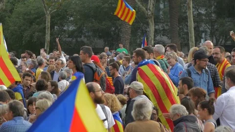 Independence Supporters in Arc de Triomf in Barcelona Stock Footage 80255825