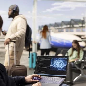 Independent developer programming artificial intelligence algorithms Stock Photos