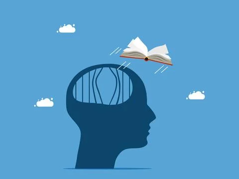 Independent with knowledge and learning. book escape from brain prison Stock Illustration