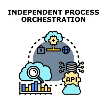 Independent process orchestration connecting cloud data and api networks Illustrazione stock