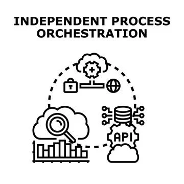 Independent process orchestration connecting cloud data and api networks Illustrazione stock