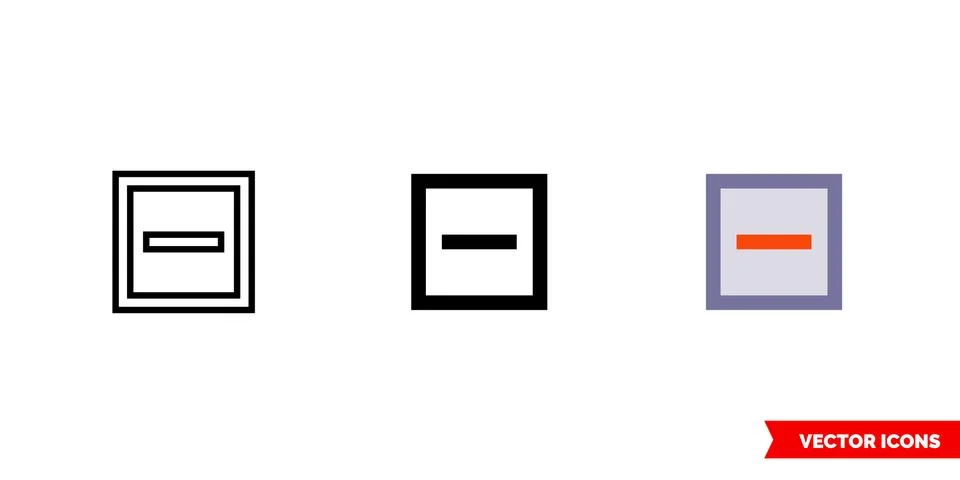 Indeterminate checkbox icon of 3 types color, black and white, outline. Isola Stock Illustration