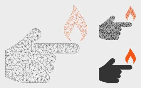 Index Finger Fire Vector Mesh 2D Model and Triangle Mosaic Icon Illustrazione stock