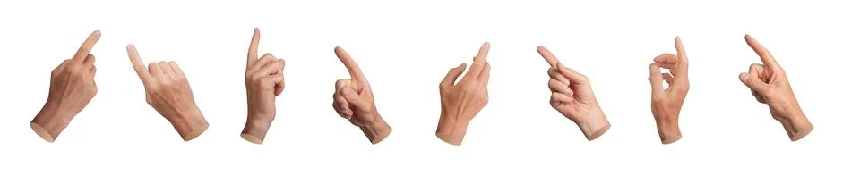 Index finger, pointer indicating, pointing to different sides, angles. Hand Stock Photos