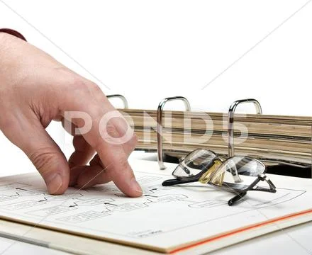 Index finger pointing to diagram Stock Photos