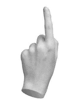 Index finger pointing, indicating. Halftone style vector isolated on white Illustrazione stock