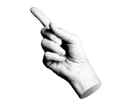 Index finger pointing, indicating. Pointer forefinger. Halftone textured old Illustrazione stock