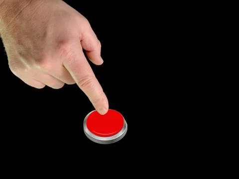 The index finger pushes the button from the inside. Finger touch to switch in Stock Photos