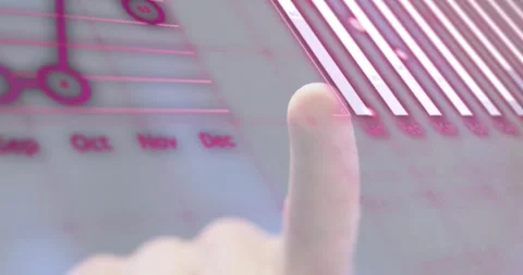 Index finger selecting bars on data dashboard, extending chart, revealing lines, Stock Footage 318070133